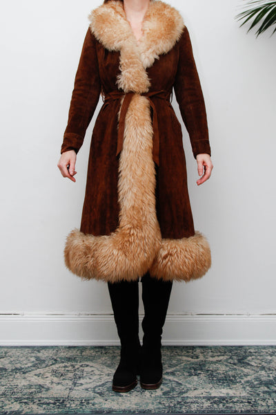 Vintage  Suede Sheepskin Fur Princess Maxi Coat