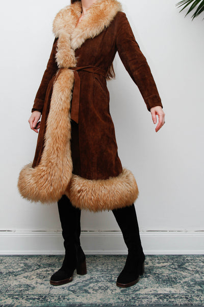 Vintage  Suede Sheepskin Fur Princess Maxi Coat