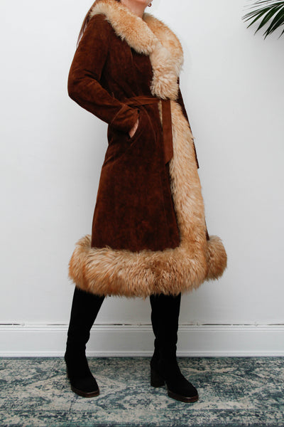 Vintage  Suede Sheepskin Fur Princess Maxi Coat