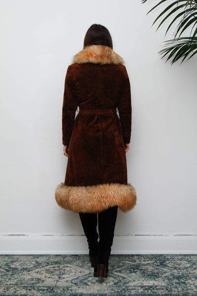 Vintage  Suede Sheepskin Fur Princess Maxi Coat