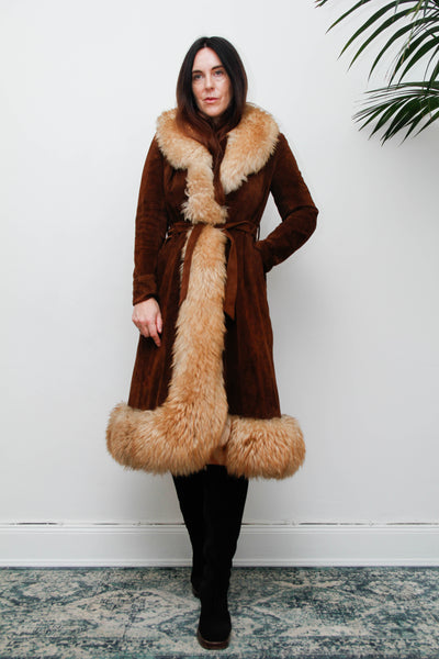 Vintage  Suede Sheepskin Fur Princess Maxi Coat