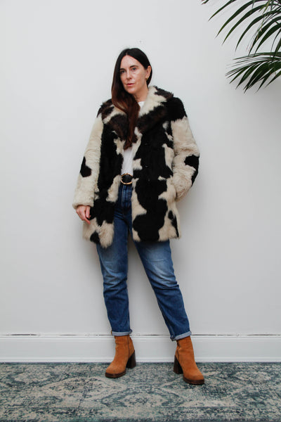 Rare Vintage 1970s Toscana Sheepskin Coat, Speckled Shearling