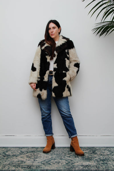 Rare Vintage 1970s Toscana Sheepskin Coat, Speckled Shearling