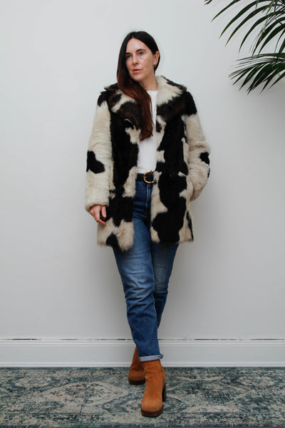 Rare Vintage 1970s Toscana Sheepskin Coat, Speckled Shearling