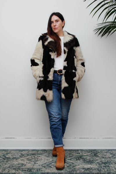 Rare Vintage 1970s Toscana Sheepskin Coat, Speckled Shearling