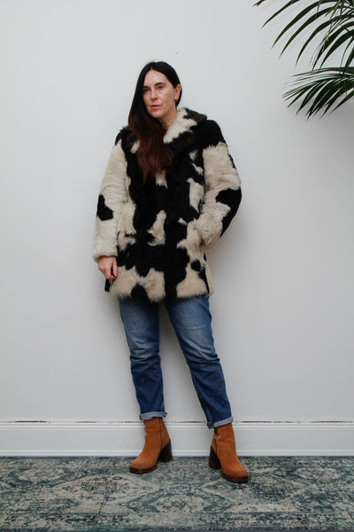 Rare Vintage 1970s Toscana Sheepskin Coat, Speckled Shearling