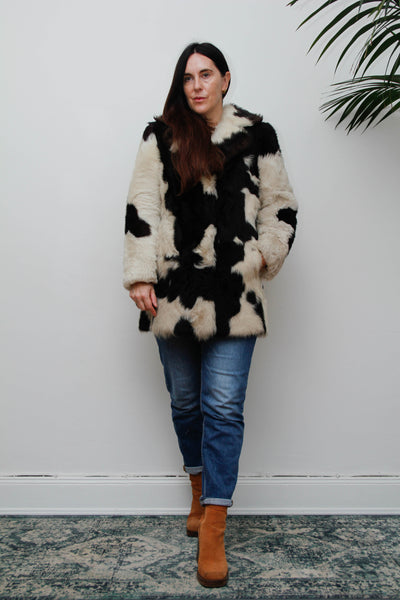 Rare Vintage 1970s Toscana Sheepskin Coat, Speckled Shearling