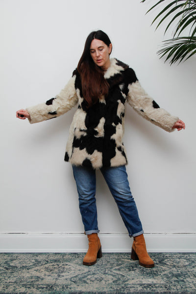 Rare Vintage 1970s Toscana Sheepskin Coat, Speckled Shearling