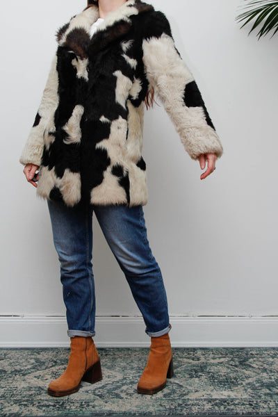 Rare Vintage 1970s Toscana Sheepskin Coat, Speckled Shearling