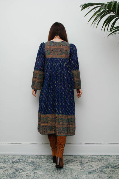 Rare Vintage Interlinks Indian Cotton Dress, 1970s Boho Floral Smock