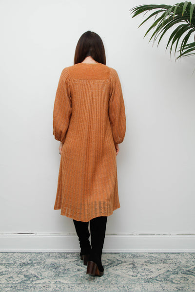 Rare Vintage Mary Farrin Smock Dress, Autumnal Tan & Dramatic Pleated Silhouette