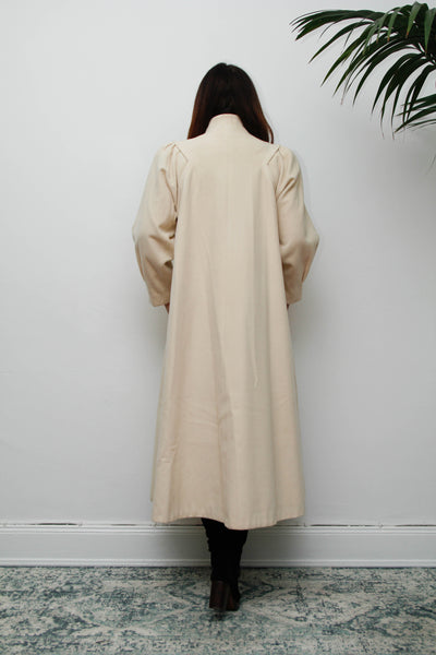 Rare Vintage 1980s Cream Wool Coat, Dramatic Poet Sleeves & Swing Silhouette