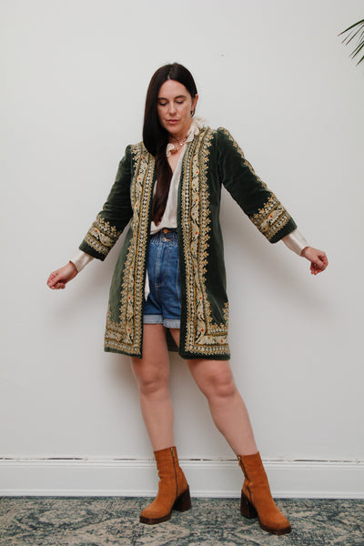 Jimi Hendrix Woodstock Bohemian Green Velvet Antique Jacket