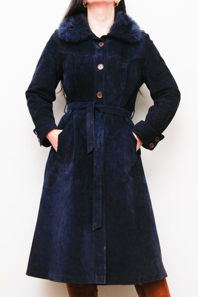 Vintage Rare Blue 1970's Afghan Sheepskin Princess Maxi Coat