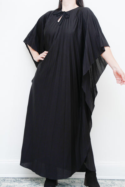 1970's Pleated Accordion Black Kaftan Dress Rare