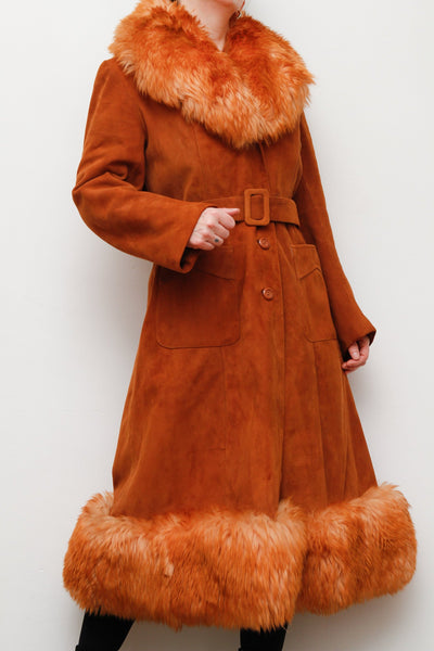 Vintage  Suede Sheepskin Fur Princess Maxi Coat