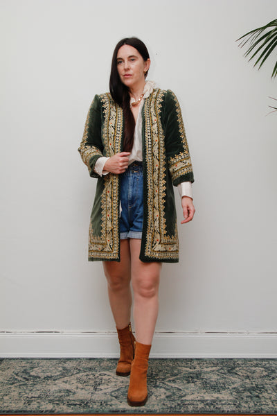 Jimi Hendrix Woodstock Bohemian Green Velvet Antique Jacket