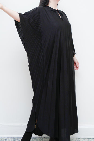 1970's Pleated Accordion Black Kaftan Dress Rare