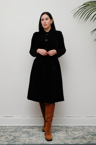 1970's Black Velvet Belted Trench Coat