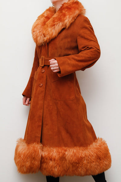 Vintage  Suede Sheepskin Fur Princess Maxi Coat