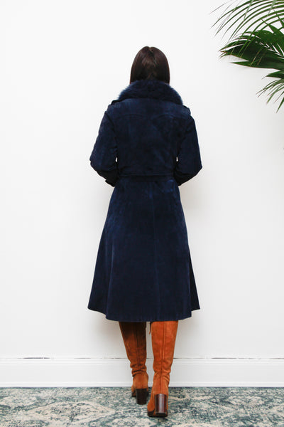 Vintage Rare Blue 1970's Afghan Sheepskin Princess Maxi Coat