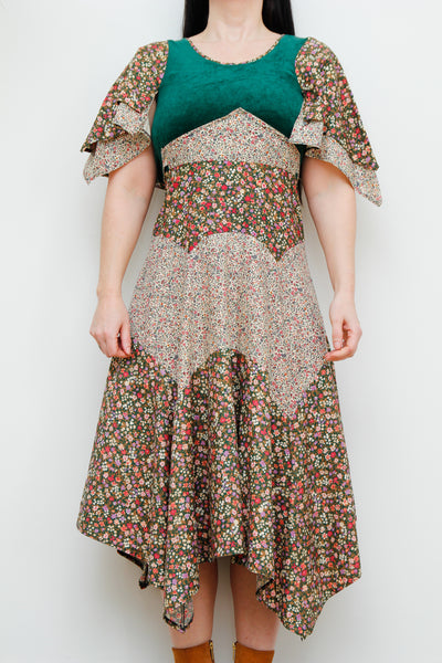 Vintage 1970's Prairie Floral Cotton Kaftan Dress