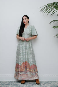 Vintage Autumnal Scenic Kaftan Maxi Dress