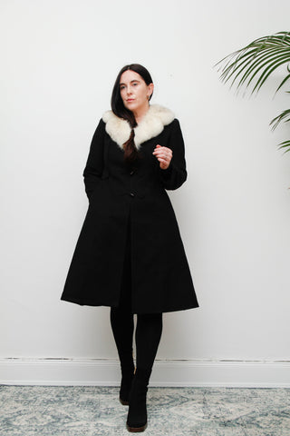 60's Polar White Fox Fur Wool Trench Coat