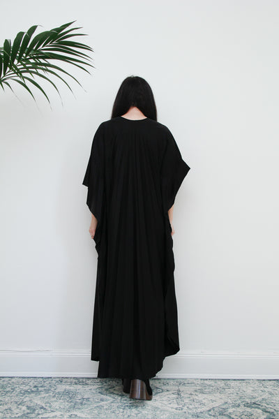 1970's Pleated Accordion Black Kaftan Dress Rare