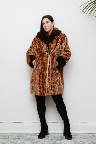 1960's Beaver Lamb Leopard Print Sheepskin Coat