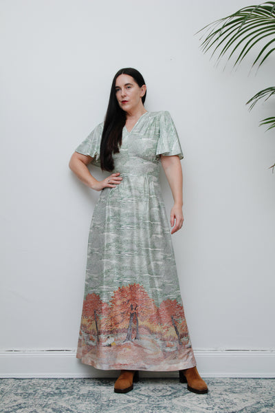 Vintage Autumnal Scenic Kaftan Maxi Dress