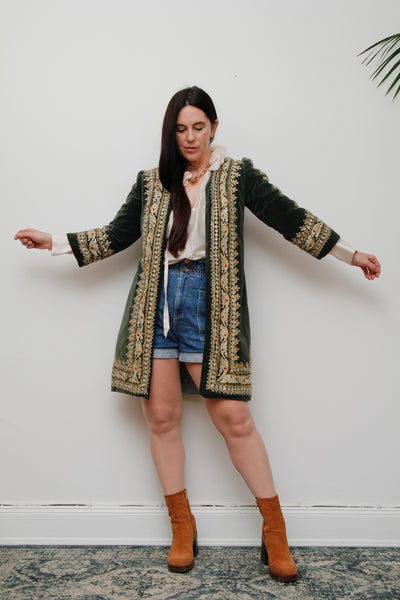 Jimi Hendrix Woodstock Bohemian Green Velvet Antique Jacket