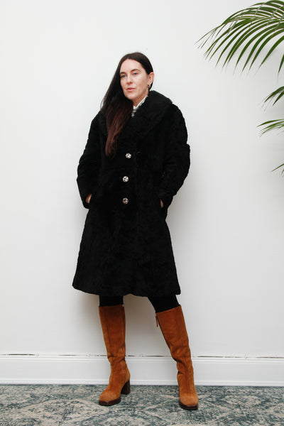 70's Black Shearling Lamb Fur Sheepskin Coat