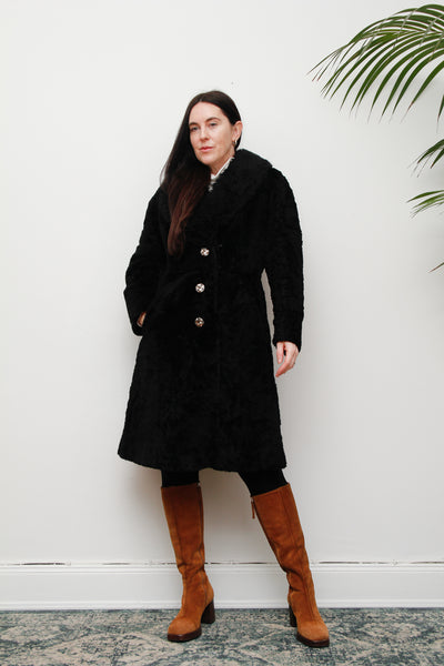 70's Black Shearling Lamb Fur Sheepskin Coat