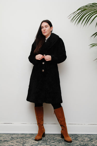 70's Black Shearling Lamb Fur Sheepskin Coat