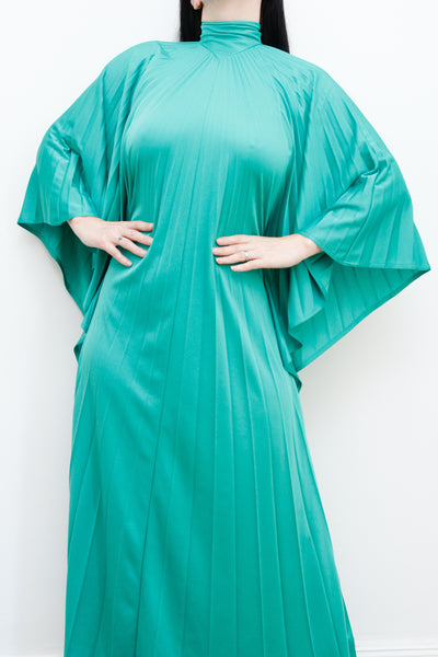 Frank Usher Pleated Accordion Green Kaftan Dress Rare