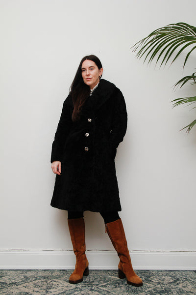 70's Black Shearling Lamb Fur Sheepskin Coat