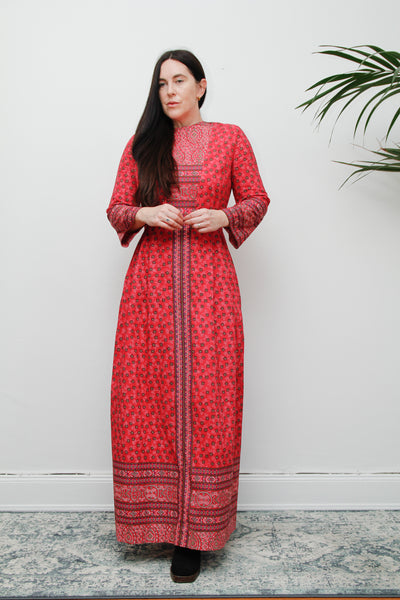 Vintage Pink Indian Cotton Floral Maxi Dress