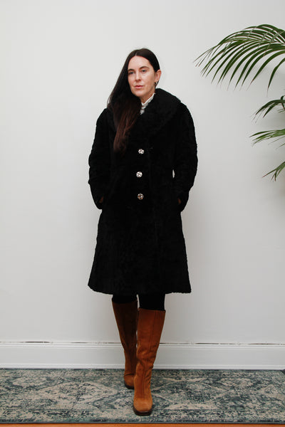 70's Black Shearling Lamb Fur Sheepskin Coat