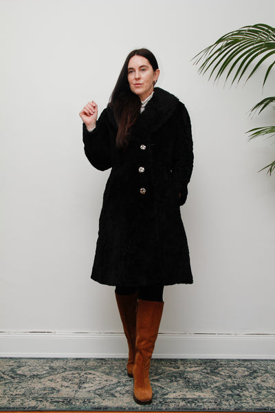 70's Black Shearling Lamb Fur Sheepskin Coat