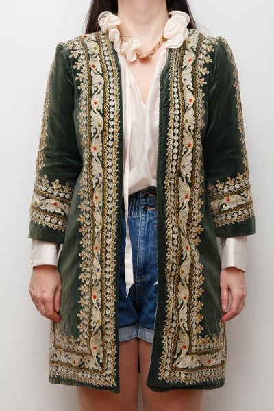 Jimi Hendrix Woodstock Bohemian Green Velvet Antique Jacket