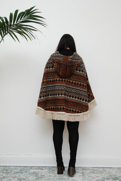 Vintage 1970's Floral Tapestry Poncho Cape