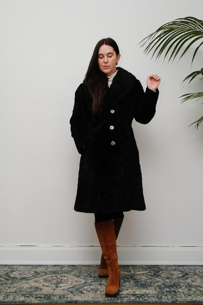 70's Black Shearling Lamb Fur Sheepskin Coat