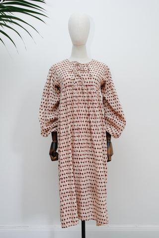 1970's Indian Cotton Block Smock Dress