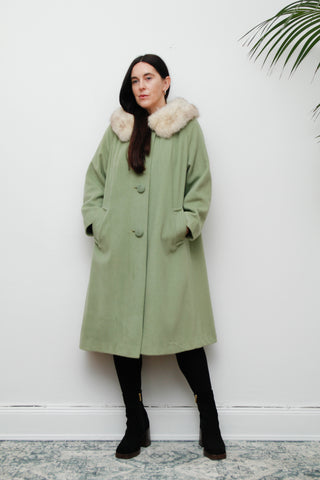 1960's Green Wool Smock Saga Fox Fur Wool Coat