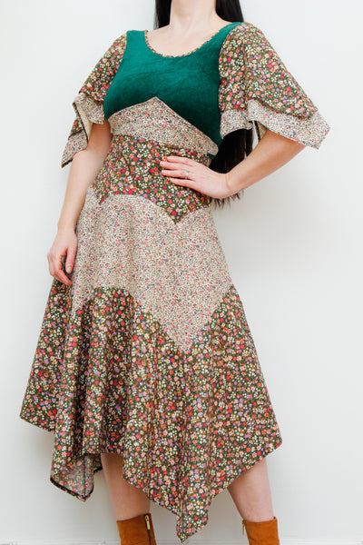Vintage 1970's Prairie Floral Cotton Kaftan Dress