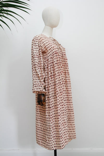 1970's Indian Cotton Block Smock Dress