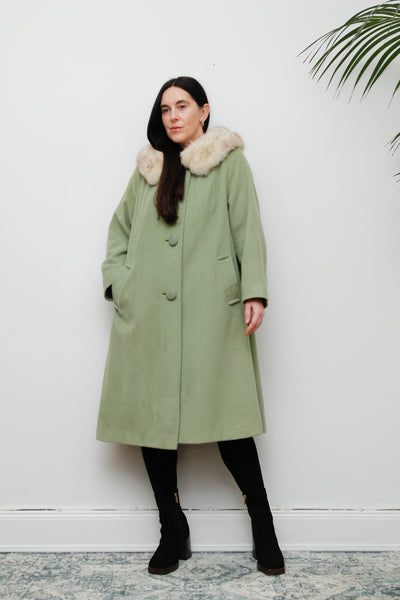 1960's Green Wool Smock Saga Fox Fur Wool Coat