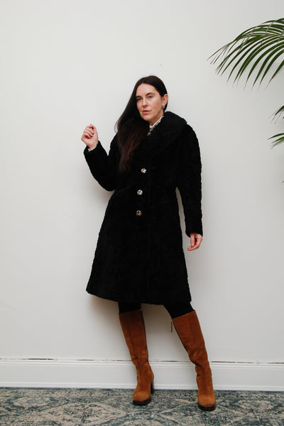 70's Black Shearling Lamb Fur Sheepskin Coat