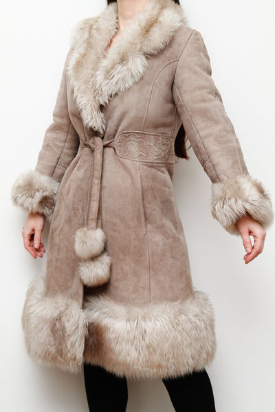 1970's Penny Lane Suede Sheepskin Princess Coat